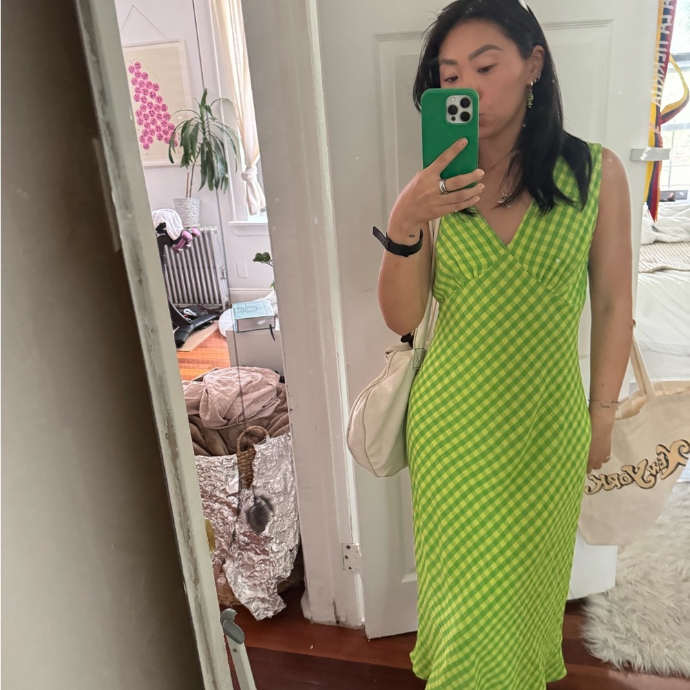 Green Checkered Sleeveless Dress